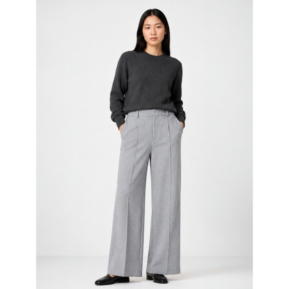 Uniqlo Brushed Jersey Wide Leg Pants Gray Womens Small High Rise Soft Stretch
